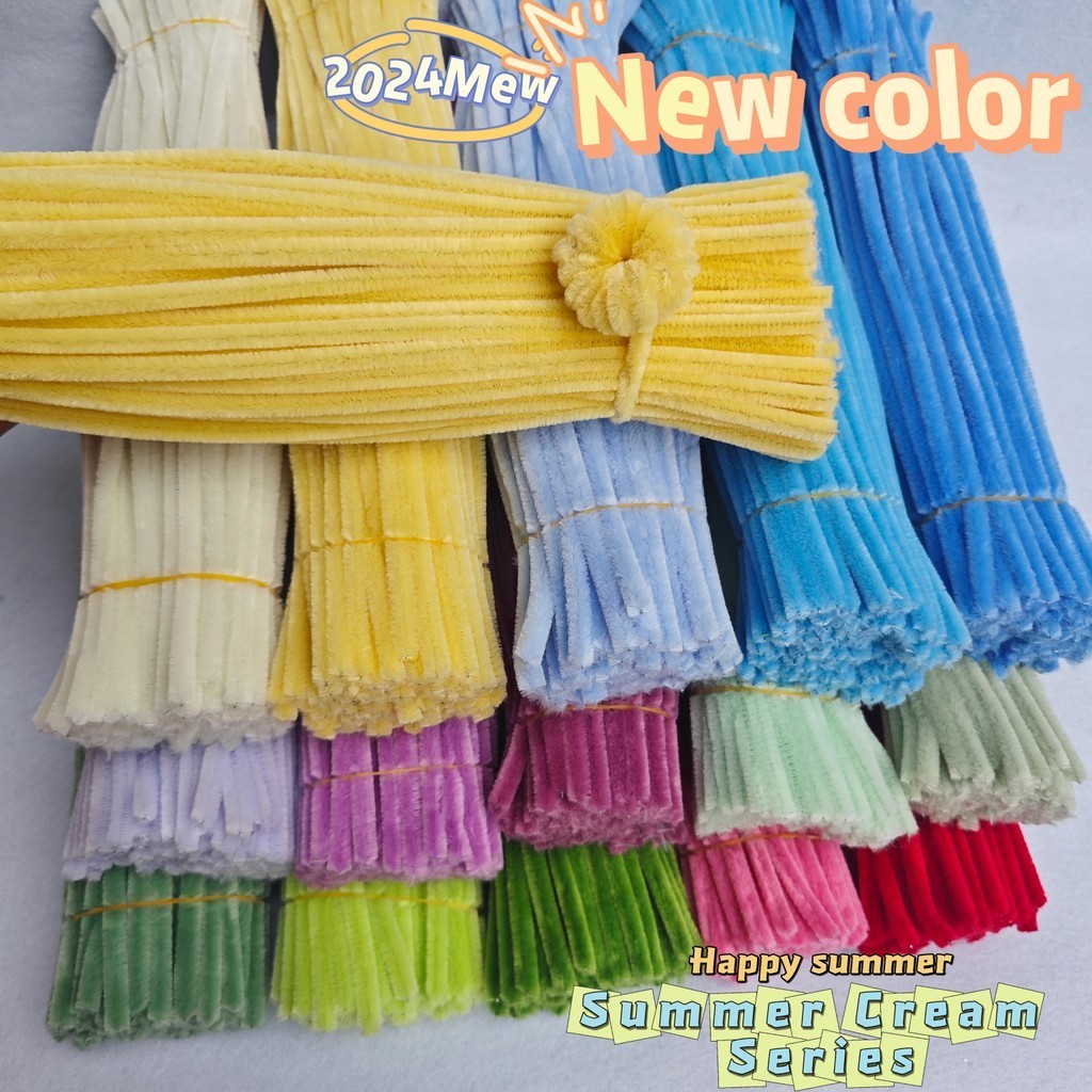 สต็อกพร้อม 100 ชิ้น 2024 ฤดูร้อนใหม่ชุดครีมการเข้ารหัสท่อทําความสะอาด fuzzy ลวด Macaron สี Series เด็กอนุบาล DIY Handmade อุปกรณ์เสริมวัสดุ