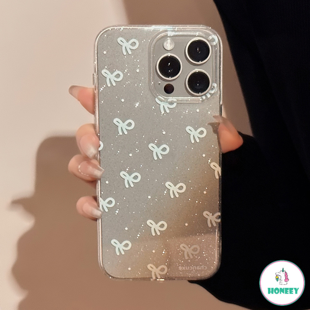หรูหรา INS Blue Bowknot Bling Clearเคสโทรศัพท์สําหรับIphone 11 15 14 Pro Max 12 13 Promax 15/14 Plus Shining Glitterแป้งกันกระแทกนุ่มโทรศัพท์ปกหลัง
