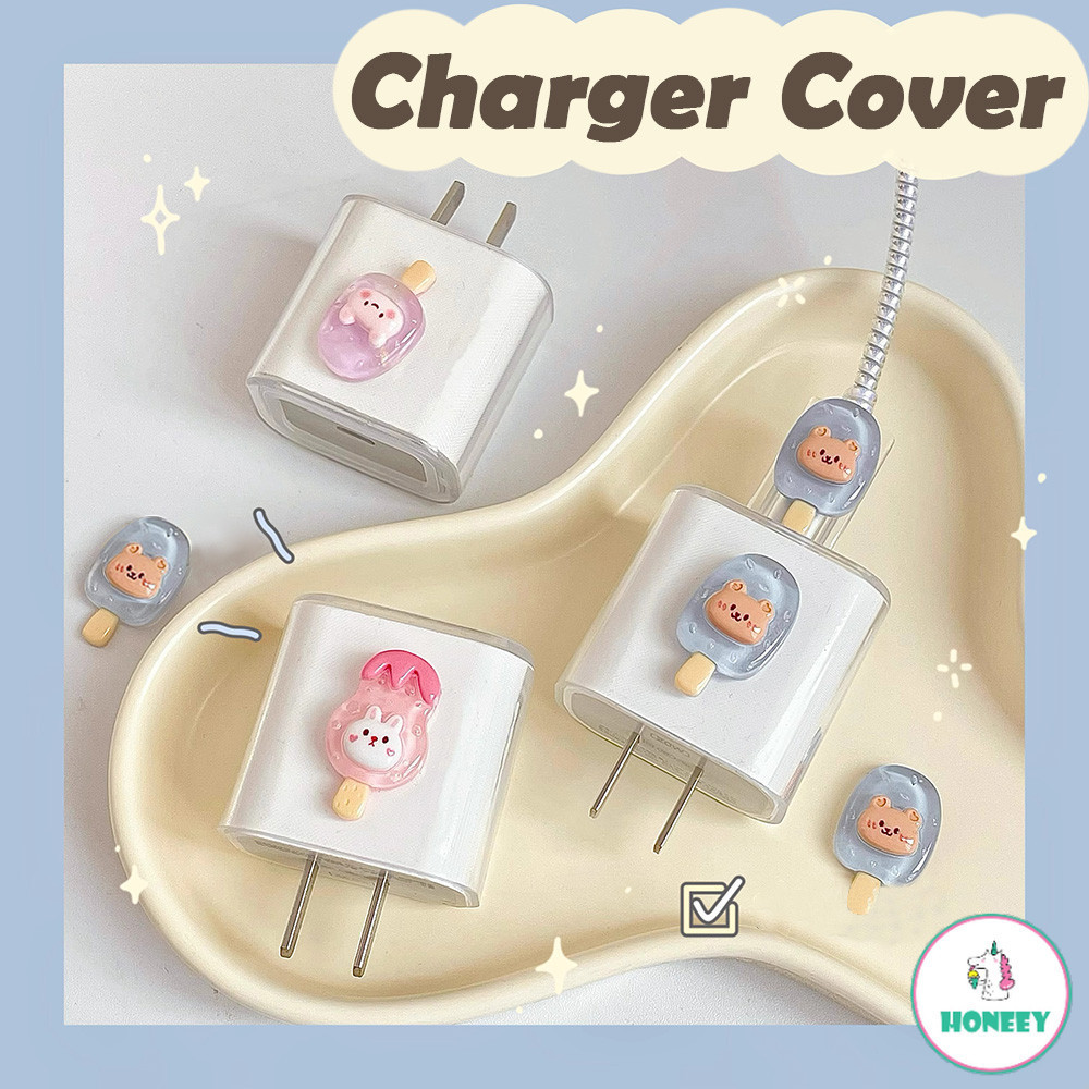 การ ์ ตูนเกาหลีหมีอะแดปเตอร ์ ป ้ องกันสําหรับ Iphone 18W/20W Fast Charger Protector Cover Data Line Winder เกลียวแขนป ้ องกัน