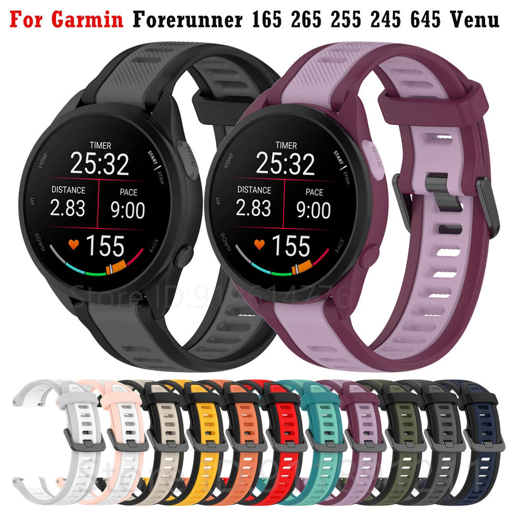 สายนาฬิกาซิลิโคนสำหรับผู้เบิกทาง Garmin 165 245 645 255S 255 265S 265 venu SQ 2 3 2S 3S 158 55สายรัดข้อมือสร้อยข้อมือ venu 2 plus vivoactive BAND