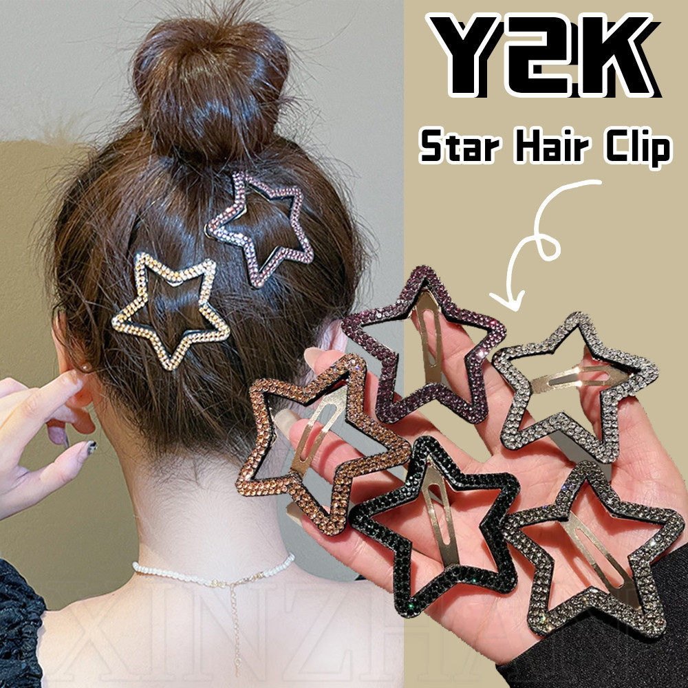 เครื่องประดับผมยอดนิยม - แฟชั่นเกาหลีเพชรรูปดาวห้าแฉก BB Barrettes - ผู้หญิง Shining Rhinestone Star กิ๊บติดผม - สาว Y2K หวาน Cool ด้านข้าง Bangs Snap Hairpin