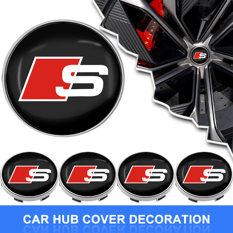 4PCS 56 มม./60 มม.ฝาครอบขอบรถ Decal ยางล้อ Center Hub Cap สติกเกอร์สัญลักษณ์สําหรับ Audi sline TT Q6