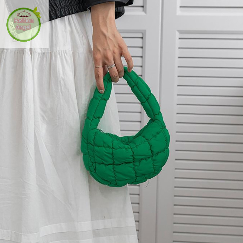 Fashionangel แฟชั่น Mini Puffer Tote กระเป๋า Quilted วงกลมกระเป๋าโทรศัพท์ Elegant สีม่วงไนลอนนุ่มเบาะกระเป๋าแนวโน้มกระเป๋าถือ VN