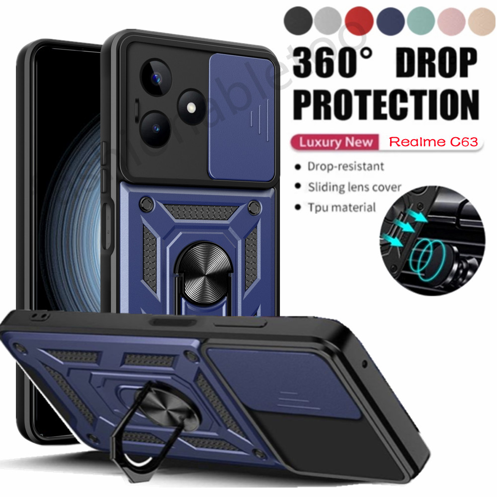 สําหรับrealme C63 C61 C65 C67 C51 C53 C55 Note50 C 63 C 61 C 65 C 67 C 51 C 53 RealmeC63 กันกระแทกเคสโทรศัพท์เกราะแหวนยึดStent Pushกล้องเลนส์ป้องกันปกหลัง