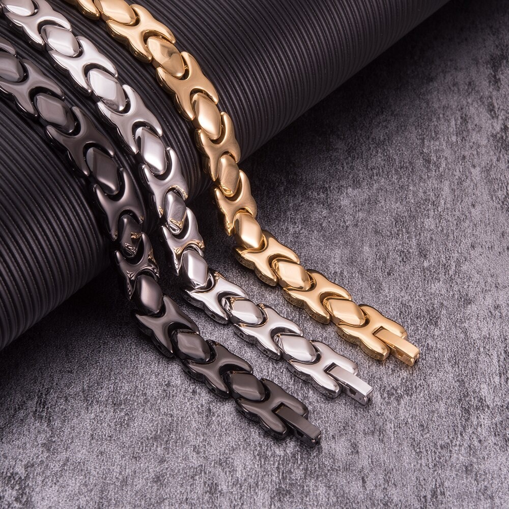 Vinterly Cross Steel Magnetic Bracelet Male Chain Link Stainless Men Benefits Energy Germanium Men