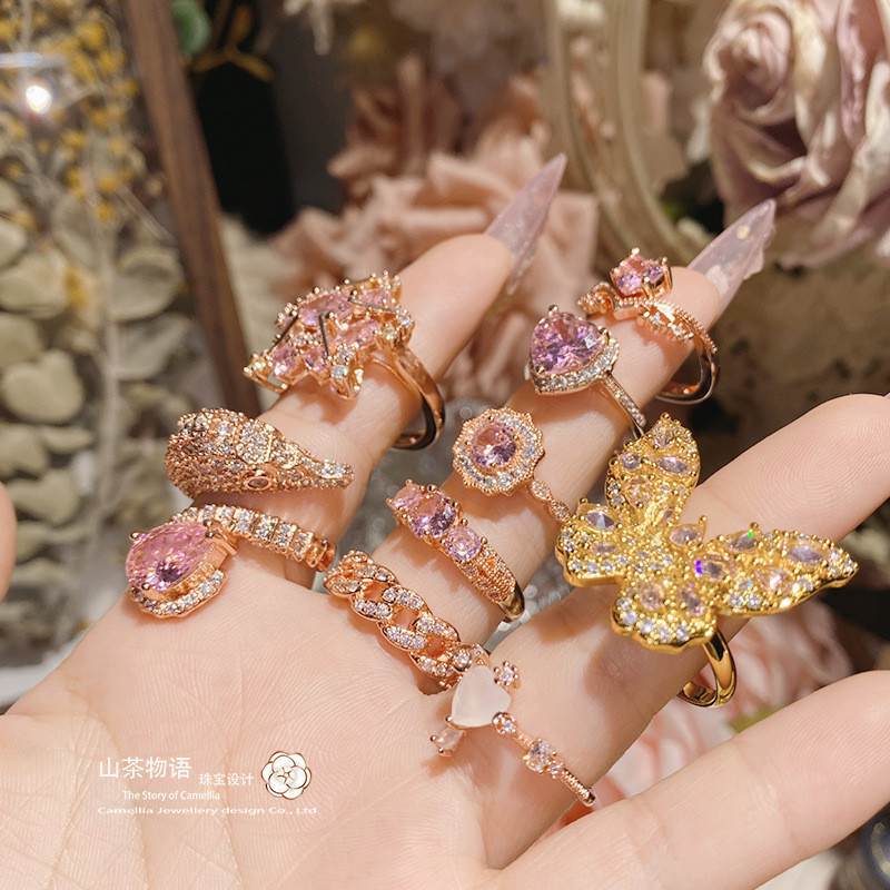 ยุโรปอเมริกัน ins Meteor Row แหวนเพชรหญิงชุบ 18k แหวน