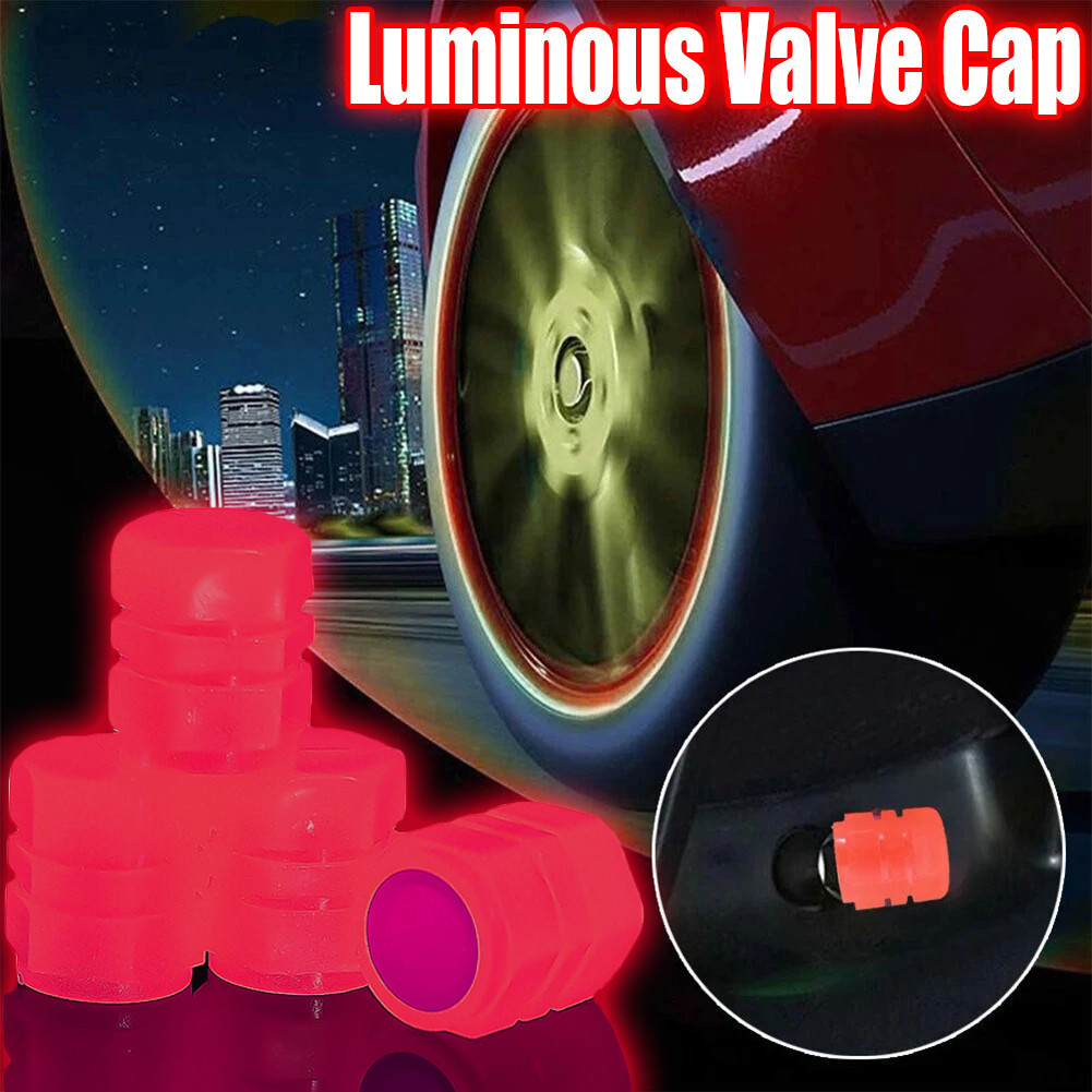 Luminous Tyre Valve Cap - กันน้ํา, กันฝุ่น - Rim Stem Covers - Fluorescent Red Valve Adapter - ล้อ Tyre หัวฉีดฝาปิด - สําหรับรถจักรยานยนต์อัตโนมัติจักรยาน Tyre