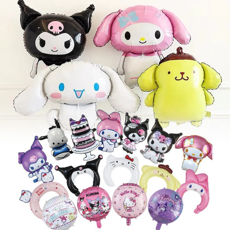 Sanrio ธีมบอลลูนการ ์ ตูน Kuromi Cinnamoroll Melody Hello Kitty Pochacco ของเล ่ นเด ็ กวันเกิดเทศกาล Party Deco อลูมิเนียมวันเกิดตกแต ่ งของขวัญ