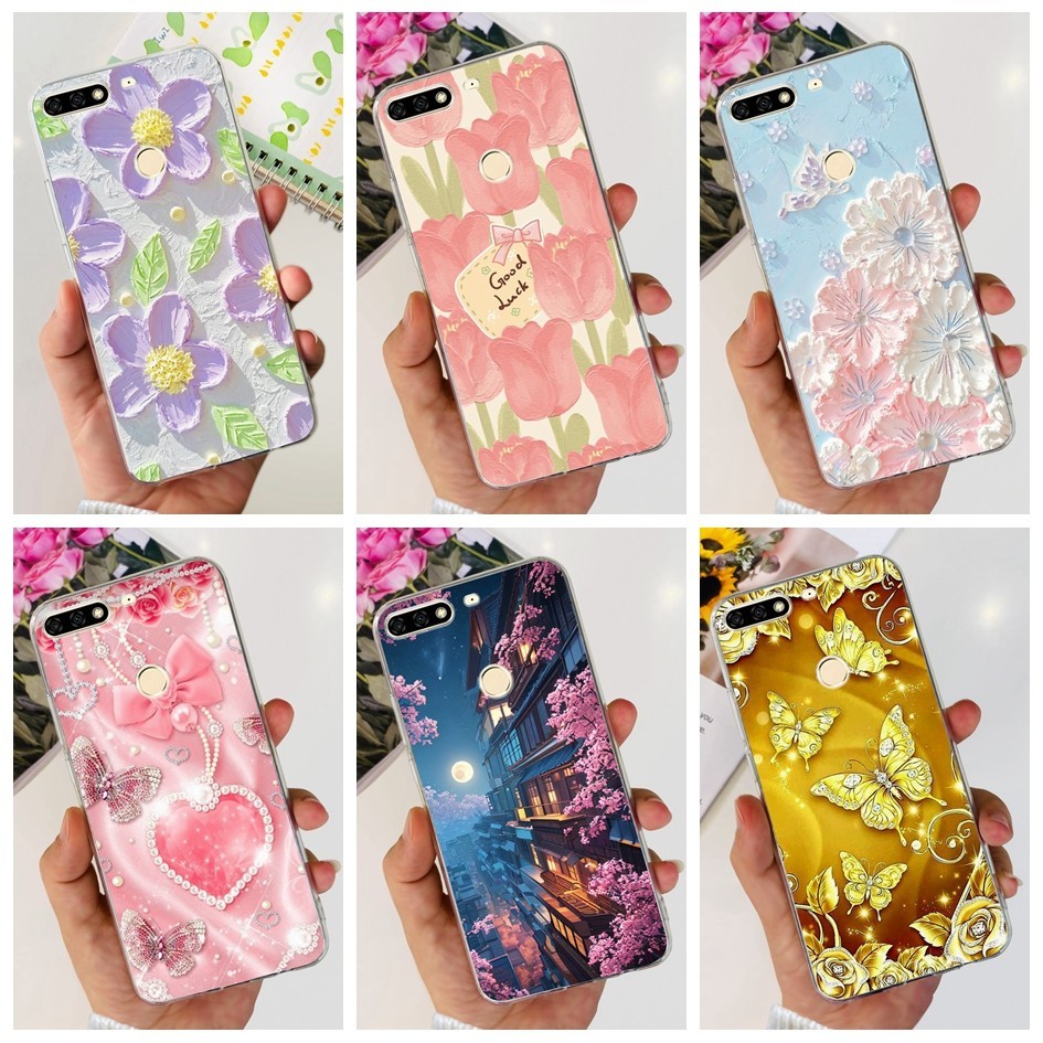 สําหรับ Huawei Nova 2 Lite กรณี Y7 2018 นุ่มแฟชั่นดอกไม้ผีเสื้อปลอกโปร่งใสสําหรับ Huawei Y7 Prime 20