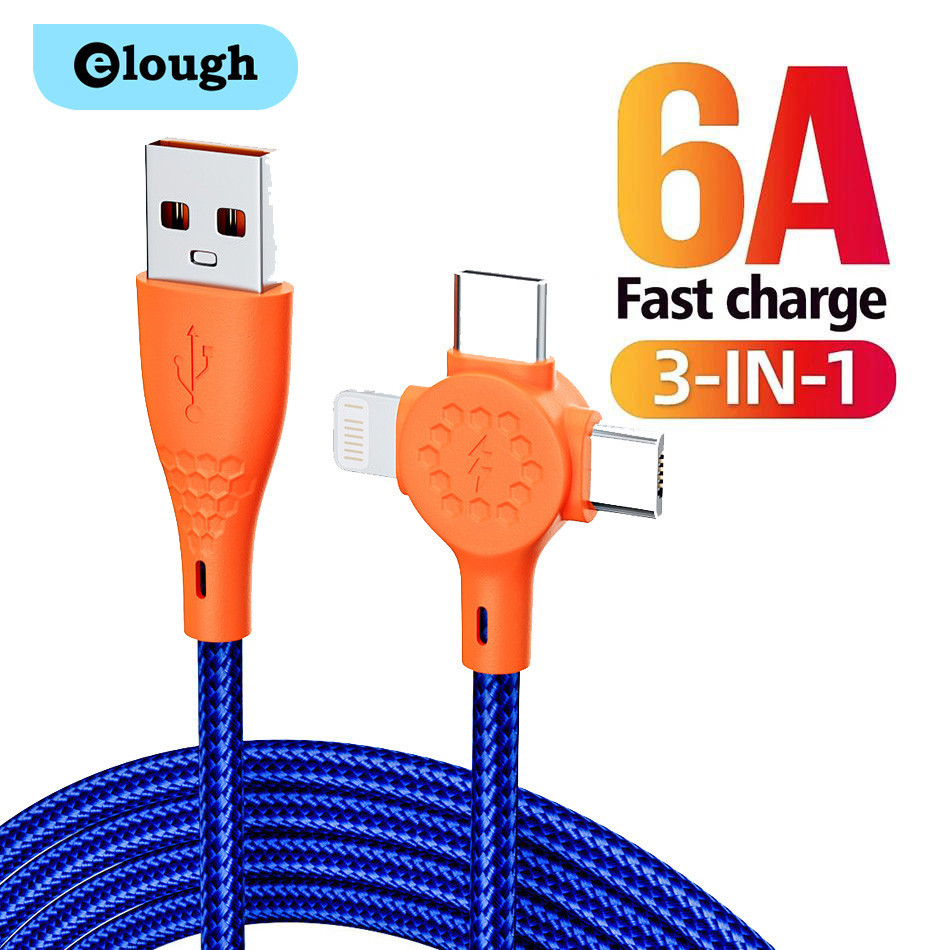 Elough 66W 3in1 USB Fast สายชาร ์ จ Micro USB Type C สายเคเบิลข ้ อมูลสายไฟ
