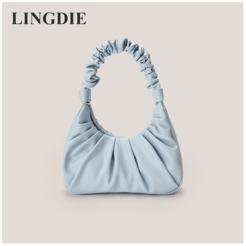 Lingdie กระเป ๋ าหนังผู ้ หญิงเมฆจีบกระเป ๋ าสะพายข ้ างเนื ้ อกระเป ๋ าถือเวอร ์ ชั ่ นเกาหลี