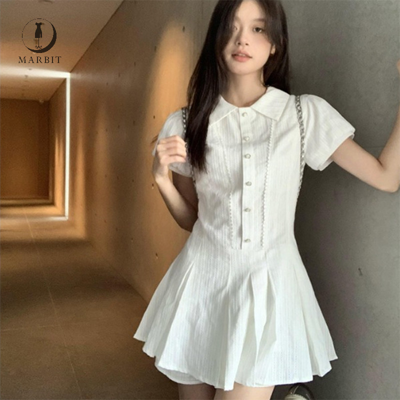 Marbit เดรสซิปเปอร์น่ารัก พลีท สำหรับสตรี มินิเดรสสไตล์นักเรียนพรีปี้ แขนพอง เดรสสั้นทรงเอสำหรับหน้าร้อน และกางเกงขาสั้นเพื่อความปลอดภัย ZHN