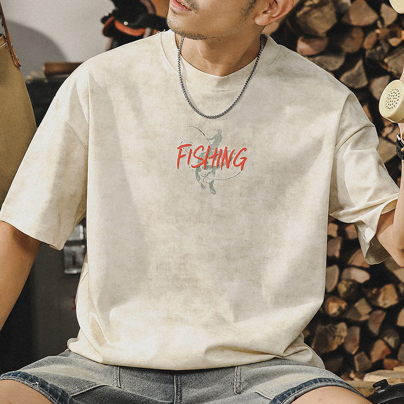 M-4XL เสื้อยืดผู้ชาย พลัสขนาดอเมริกันเรโทรคอกลมแขนสั้นลำลองเสื้อยืดผ้าฝ้าย เสื้อยืดชาย