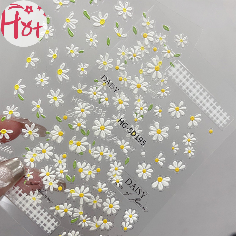 Ge Daisy ดอกไม้การ์ตูนสติกเกอร์เล็บ Self-Adhesive Diy น่ารักบรรเทาดอกไม้รูปแบบเล็บ Slider สติกเกอร์ตกแต่งสแควร์