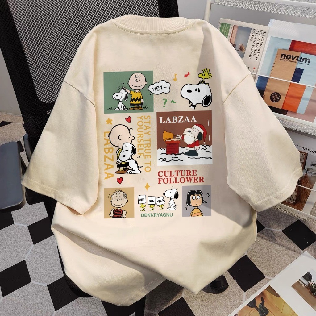 TIHIK เสื้อยืด oversize สกรีนหลัง ผ้าคอตตอน โอเวอร์ไซส์ เสื้อยืดแขนสั้นลายการ์ตูน T1793