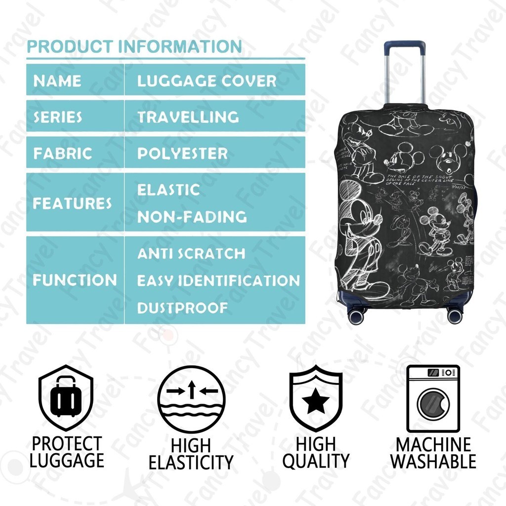 Fancytravel Mickey Mouse ผ้าคลุมกระเป๋าเดินทาง กระเป๋าเดินทาง ผ้ายึดได้เยอะ กันฝุ่น กันรอย สวมใส่ได้ ข้น 18/20/22/24/26/28/32นิ้ว