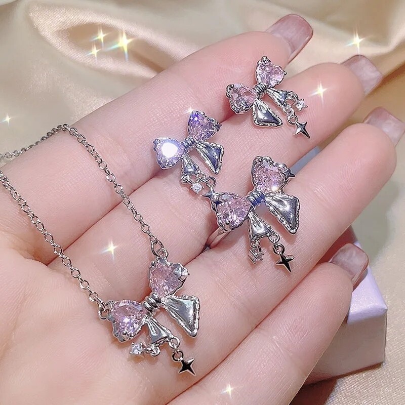 ร้านไทย ส่งเร็ว ✨ สร้อยคอ โซ่ จี้โบว์สแตนเลส ไม่ลอกไม่ดำ สีชมพู ประดับเพชร คริสตัล สไตล์เกาหลี สําหรับผู้หญิง ST18 - รูปที่ 4