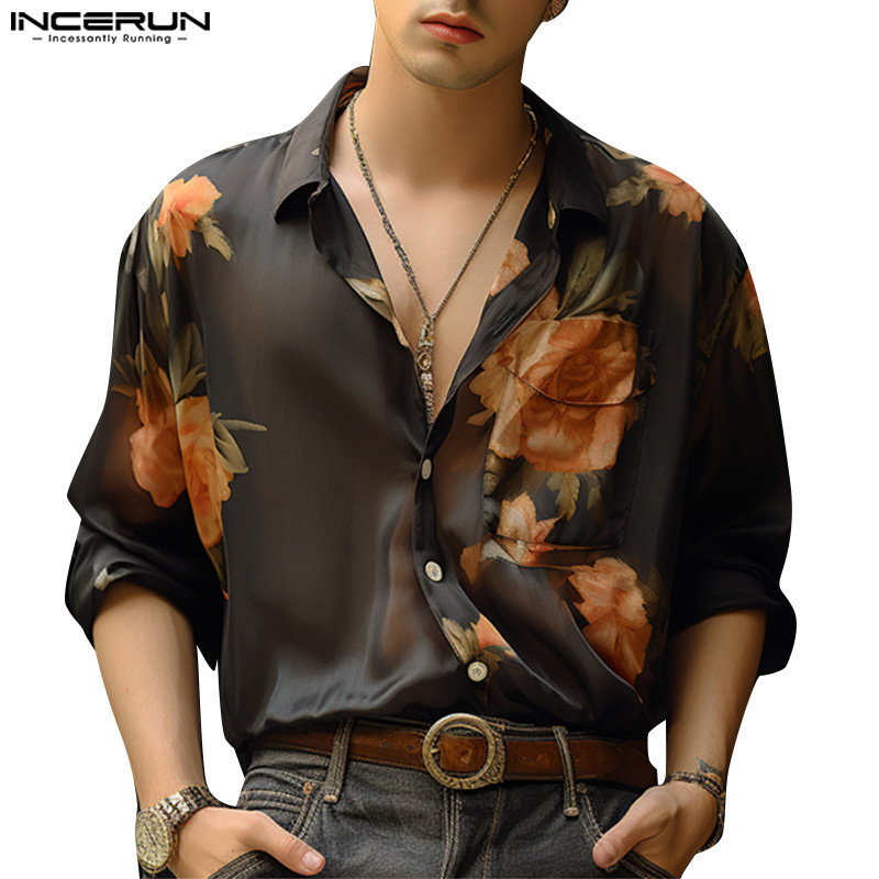 ไม่แน่นอน เสื้อเชิ้ตแขนยาวผ้าชีฟองพิมพ์ลายสําหรับผู้ชาย