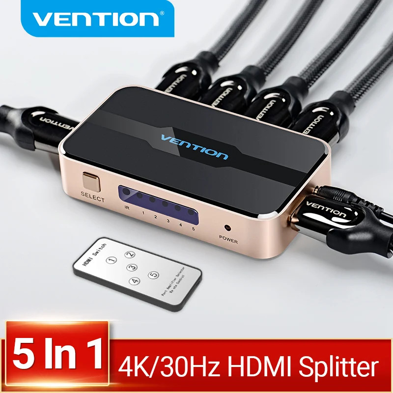 Vention HDMI Switcher 5 in 1 out 4K/30Hz HDMI 5x1 3x1 อะแดปเตอร์สําหรับ XBOX 360 TV Mi Box Switch PS