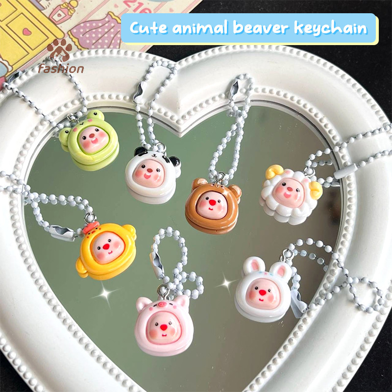 [แฟชั่น] สัตว์น่ารัก Beaver พวงกุญแจการ์ตูนแพนด้ากระต่ายแกะหมีจี้กบหมูพวงกุญแจแหวนกระเป๋าเป้สะพายหลัง Ch กระเป๋ารถตกแต่ง {TH}