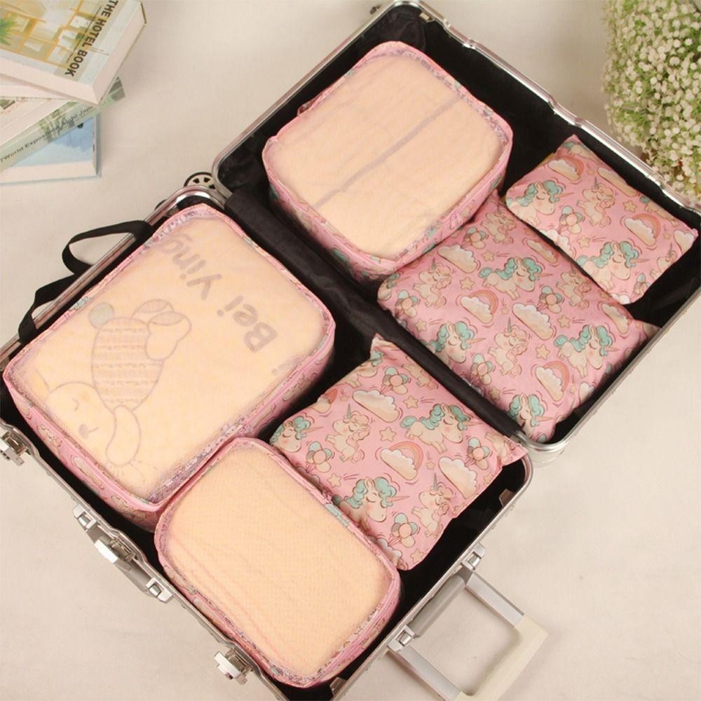 Bastibag 6 ชิ้นชุดกระเป๋า, การ์ตูนหลากสีกระเป๋าเดินทาง, Creative กันน้ํา Visualized หน้าต่างพับเสื้อผ้า Sorting Bag Travel/Bussity Trip