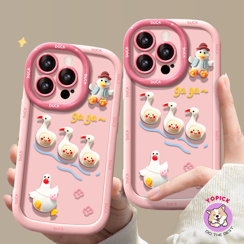 Iphone 15 14 13 12 11 Pro Max X Xr Xs Max 7 8 Plusเคสโทรศัพท์3D DIYการ์ตูนน่ารักเป็ดนุ่มฝาครอบโทรศัพท์เลนส์ป้องกันAnti Dropเคสซิลิโคน