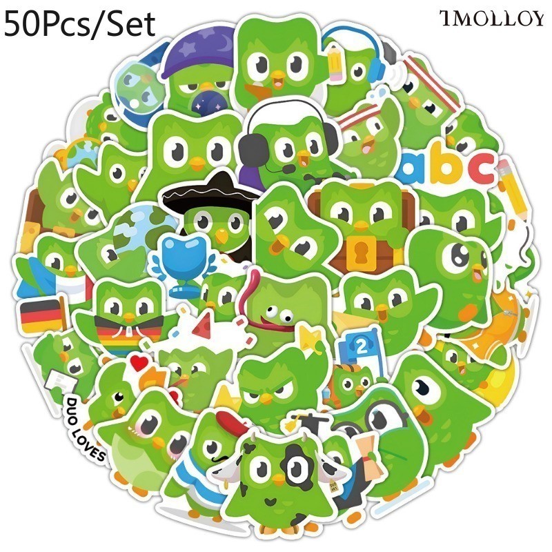 [T] 50 ชิ้น/เซ็ต Duolingo สติกเกอร์สติกเกอร์กันน้ํารูปลอกสําหรับของเล่น