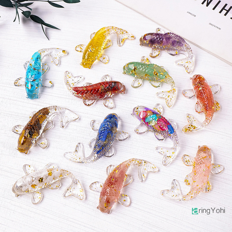 AringYohi] คริสตัลหินกรวด Lucky Koi ปลาหุ่นเรซิ่นแฟนซีปลาคาร์พรูปปั้นตกแต่งบ้านโต๊ะเครื่องประดับของขวัญใหม่
