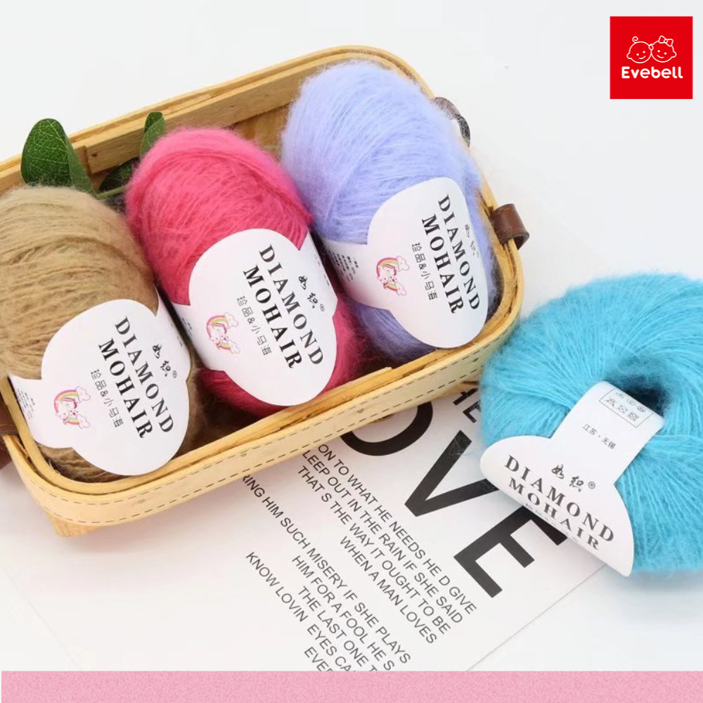 evebell ไหมมพรม Mohair 25กรัม นุ่มฟู ระบายอากาศได้ดี เหมาะสำหรับถักเสื้อกันหนาว