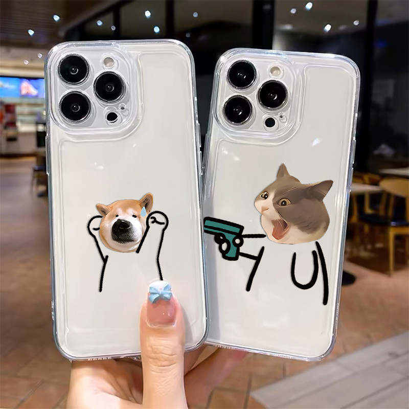 COD Couple Case For iPhone 11 12 13 PRO 7 8 14 15 16 PLUS X XR XS MAX ตลก สุนัขและแมว โปร่งใส กรณีโทรศัพท์มือถือ