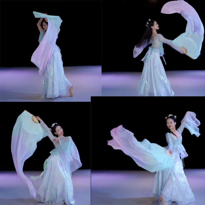 โรงเรียนสิ่งที่ดี [1881คอลเลกชันคน] พัดลมเต้นรําแฟนตาซีพัดลมเต้นรําโบราณขยายแสงสีไล่ระดับสียาวพัดลมผ