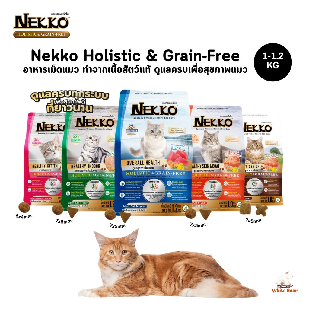 Nekko Holistic & Grain-Free อาหารเม็ดแมว เกรดโฮลิสติก เกรนฟรี ทำจากเนื้อสัตว์แท้ ดูแลครบเพื่อสุขภาพแมว ขนาด 1-1.2 Kg