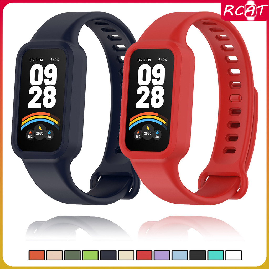 สายรัดเคสซิลิโคนแบบสปอร์ต for Xiaomi Smart Mi Band 9 Active แถบยางนุ่ม ฝาครอบกันชนป้องกัน for Smartwatch Redmi Band 3