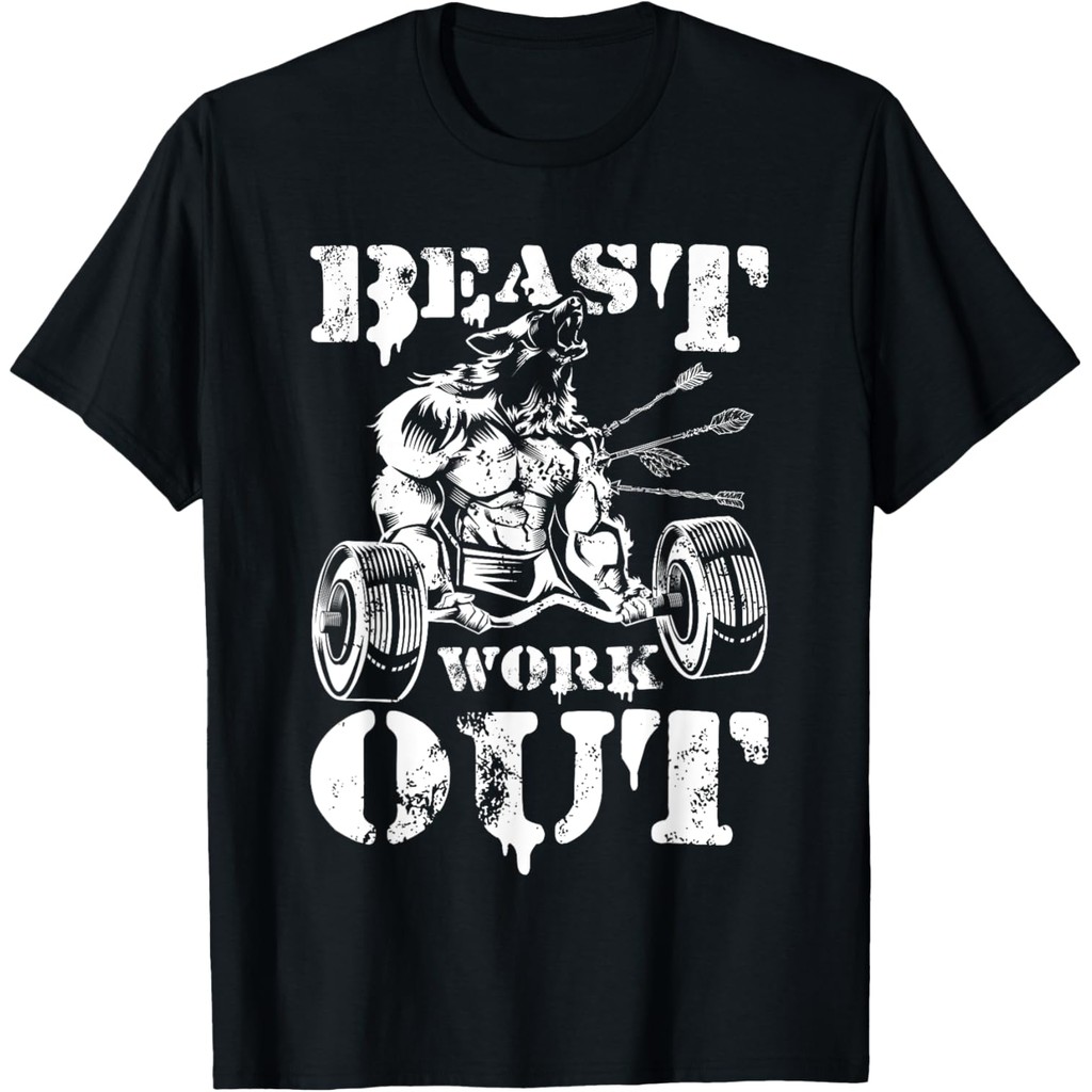 Beast Workout Wolf Lifting Weights Gym Fitness Muscles เสื้อยืด