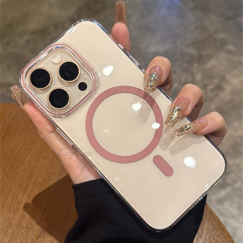 ใหม่โปร่งใสแม่เหล็กเคสโทรศัพท์สําหรับiphone 16 15 Pro Max 14 13 12 Pro Maxพรีเมี่ยมสีลูกกวาดClear PC Hard Cover