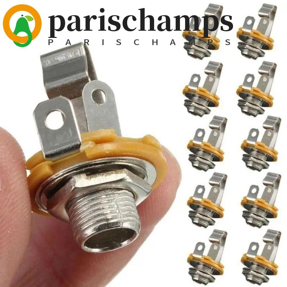 Parischamps 10 ชิ้นกีตาร์ไฟฟ้าอินพุตแจ็ค, ปลั๊กซ็อกเก็ต 1/4 "(6.35 มม.) กีตาร์โมโนแจ็คซ็อกเก็ต, เครื่องซักผ้าโมโนช่องโลหะ Chrome Nut กีตาร์ Pickup Output Jack กีต้าร์ไฟฟ้า