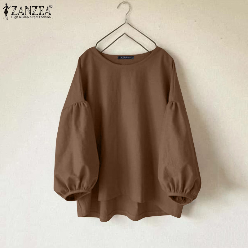 Zanzea ผู้หญิงเกาหลีลําลองคอกลมแขนโคมไฟเก้าแขนเสื้อด้านบน — صورة 5