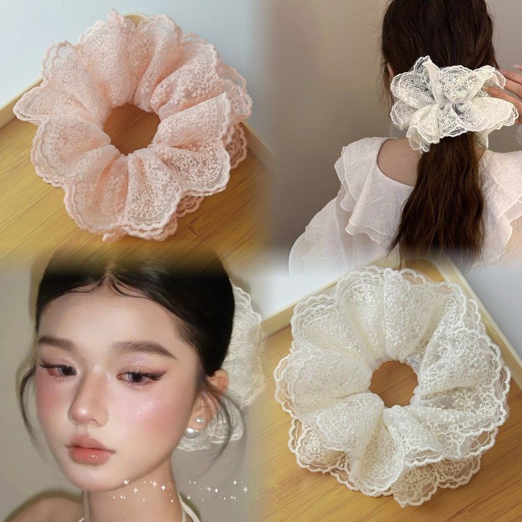 4ชั้น ~ 20ซม. ~ ลูกไม้ผ้ากอซลูกไม้กรูซี่แหวนผมเชือกผมหัวเชือกเครื่องประดับผมผู้หญิง