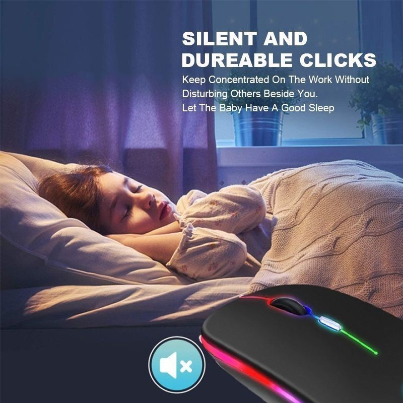 พร้อมสต็อก บลูทูธ + 2.4G + RGB Light ไร้สายชาร์จเมาส์เมาส์ Ultra-Thin Silent Mouse Mute สําหรับแล็ปท็อป PC คอมพิวเตอร์สํานักงาน P2
