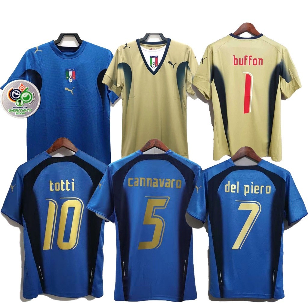 Retro 2006 อิตาลีบ้าน Totti Pirlo ผู้รักษาประตู Buffon ฟุตบอล Jersey Man ฟุตบอล Jersi