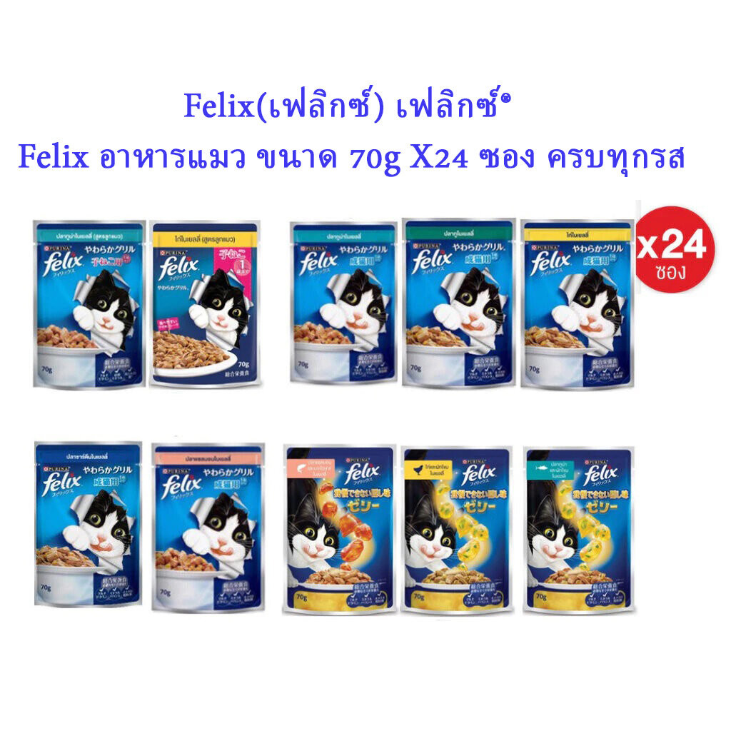 [ลัง 24 ซอง] Felix เฟลิกซ์ อาหารแมว ขนาด 70gX24 ซอง