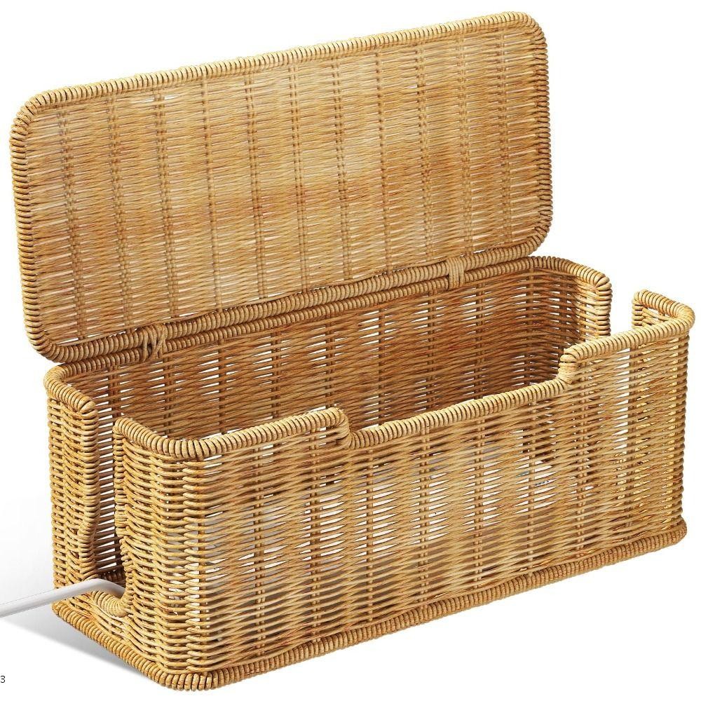 กล่องจัดการสายเคเบิล มาสเมโต พร้อมฝาปิดซ่อนรางปลั๊กไฟและตัวจัดระเบียบสายไฟเราเตอร์กล่อง ฮิเดอร์ 2 ช่องเปิดกล่องเก็บของทอมือโต๊ะ