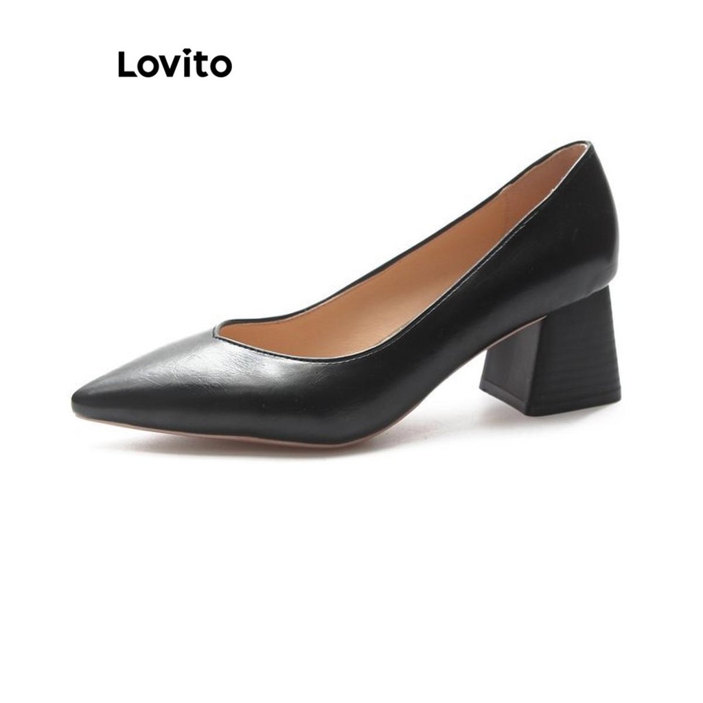 Lovito สง่างามสีพื้นสีอ่อนสไตล์อาชีพลายไม้ Gentle Nude สีอเนกประสงค์ การเดินทางHeel สําหรับผู้หญิง  LFA62106