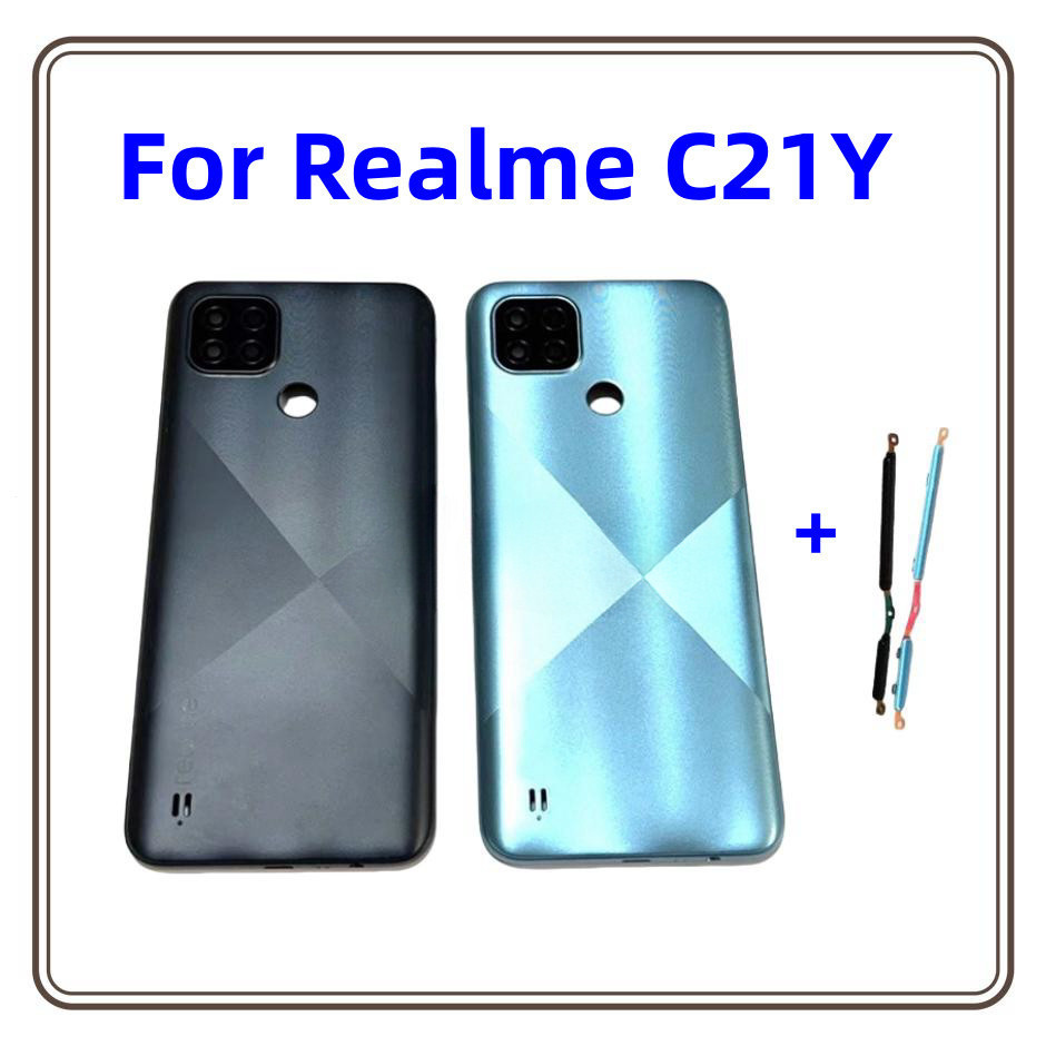 ฝาหลังสําหรับoppo Realme C21Yฝาหลังประตูแบตเตอรี่พร้อมเลนส์กล้องหลักปุ่มด้านข้าง