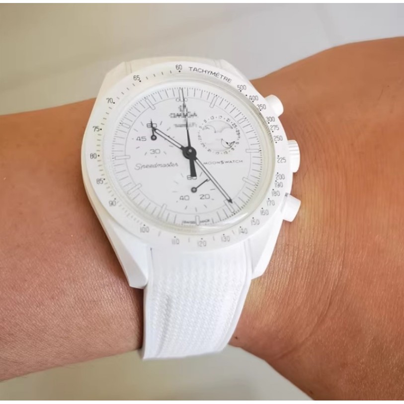 สายรัดปลายโค้ง 20 มม. สําหรับ Omega X Swatch Joint MoonSwatch สําหรับ Snoopy กีฬายางซิลิโคนพับหัวเข็มขัดนาฬิกาสําหรับ Seamaster 300