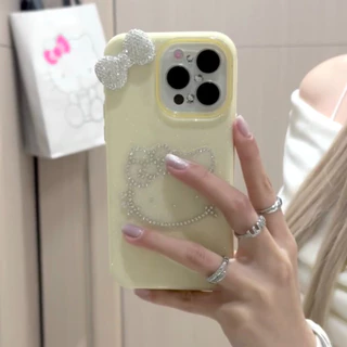 ใช้งานร่วมกับสําหรับ for iPhone 17 12 13 14 15 16 Plus Pro Max 16E Xs Max Xs X 7 8 Plus 3D หรูหราเพชรโบว์ Kitty Cat นุ่มฝาครอบโทรศัพท์ป้องกัน