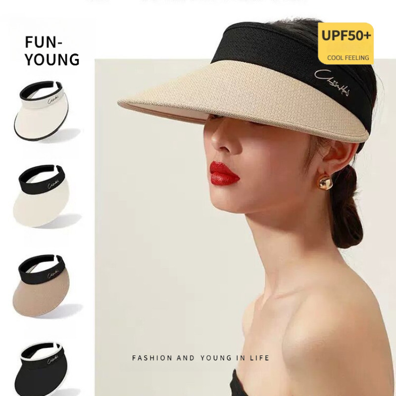 【FUN Fashion】ผู้หญิงฤดูร้อน Anti-UV Casual หมวกกันแดดที่ว่างเปล่าด้านบน, หมวกกันแดดขนาดใหญ่