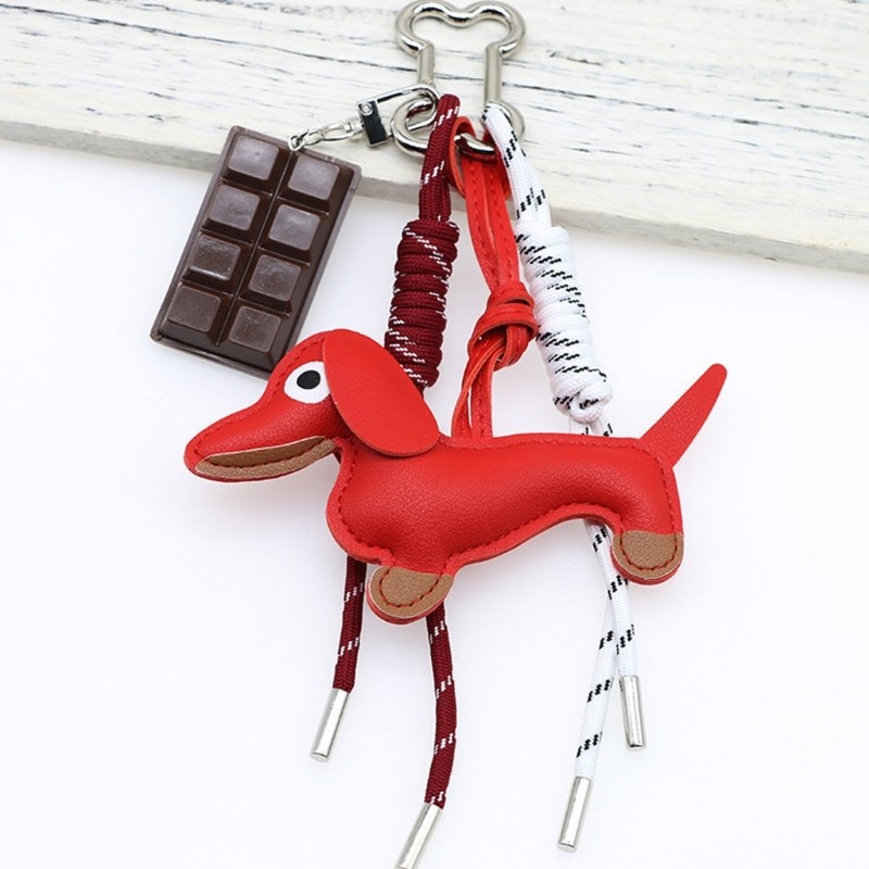 Stay Sausage Dog Keyholders ช็อกโกแลตพวงกุญแจกระเป๋า Charm PU พวงกุญแจพวงกุญแจรถ