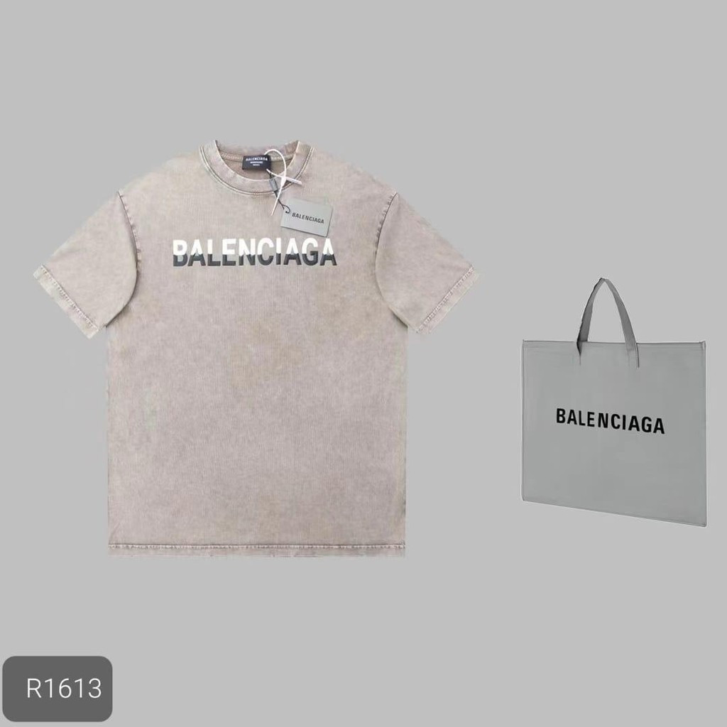 แบรนด์นำเข้าเสื้อยืดผู้ชาย Balenciaga สีดำ สีเขียว สีเทา วัสดุ VIP ล่าสุด เสื้อยืดทรงเข้ารูป สำหรับเ