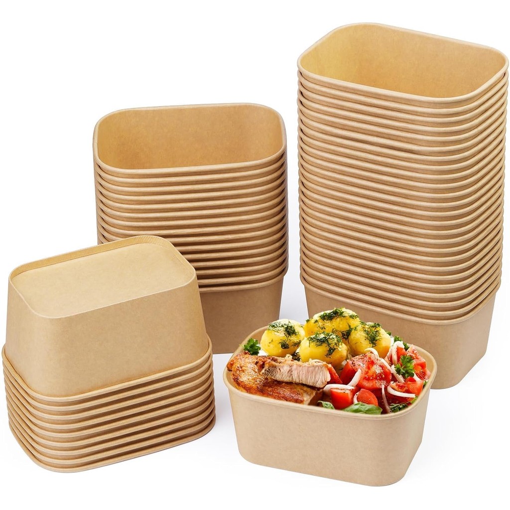 50ชิ้น กล่องคราฟท์ ถ้วยชามกระดาษ เกรดอาหาร ย่อยสลายได้